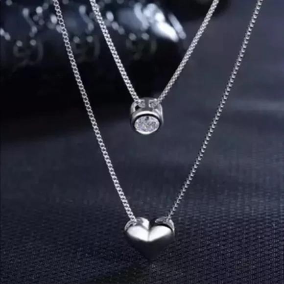 DOUBLE LAYER 925 STERLING SILVER DIAMOND NECKLACE, NICE NECKLACE, CUTE NECKLACE - Picture 3 of 7